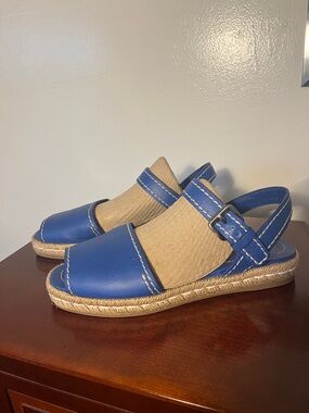 Prada Marine Blue Women’s Sandals with Braided Jute Sole Size 38